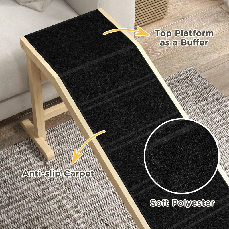 KFX-3269565 Pet Ramp for Dogs and Cats with Non-Slip Carpet and Easy Top Platform, Durable Pine Wood, Ideal for Pets up to 77 lbs