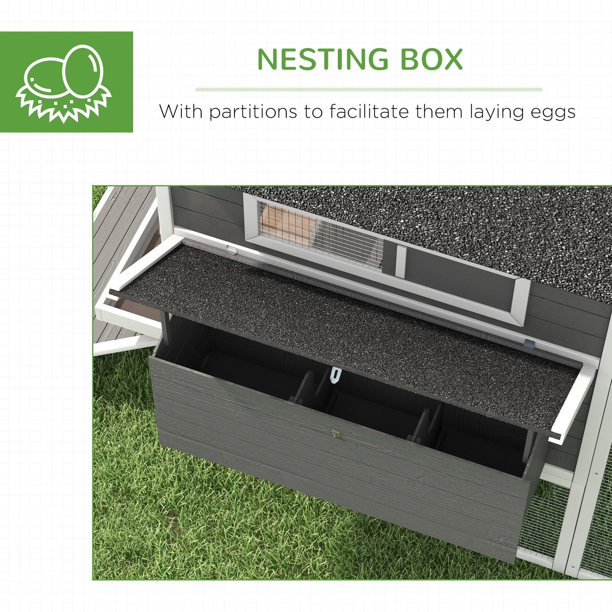 KFX-3269949 Wooden Chicken Coop for 8-10 Chickens - Gray, 137" Deluxe House with Nesting Boxes, Ramp, and Run