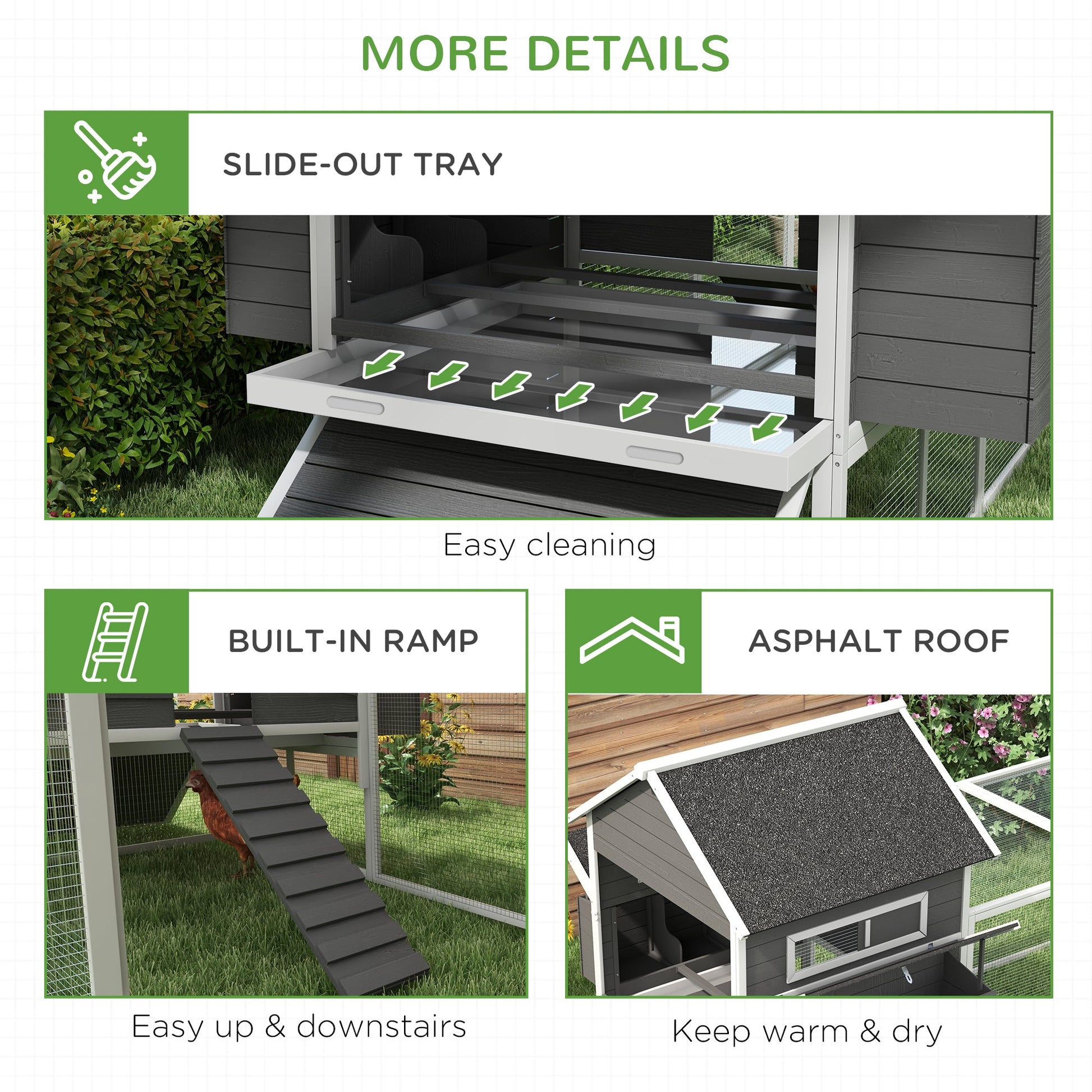KFX-3269949 Wooden Chicken Coop for 8-10 Chickens - Gray, 137" Deluxe House with Nesting Boxes, Ramp, and Run