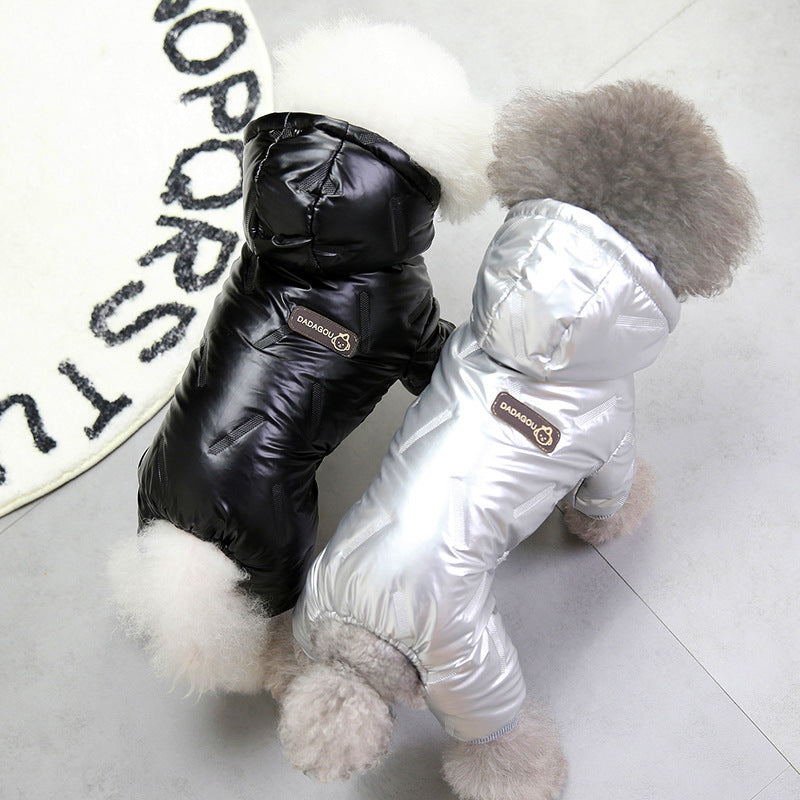 KFX-3270717 Thickened Cotton Four-Legged Dog Outfit for Winter - Casual Style in Black and Silver