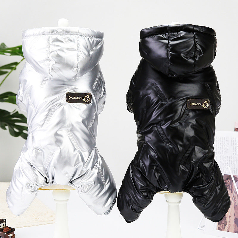 KFX-3270717 Thickened Cotton Four-Legged Dog Outfit for Winter - Casual Style in Black and Silver