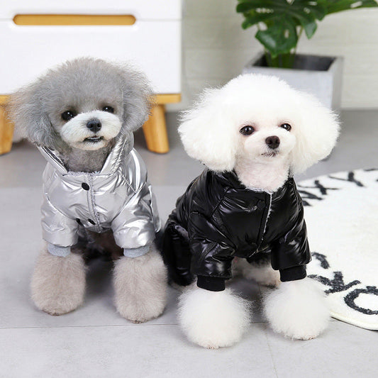 KFX-3270717 Thickened Cotton Four-Legged Dog Outfit for Winter - Casual Style in Black and Silver