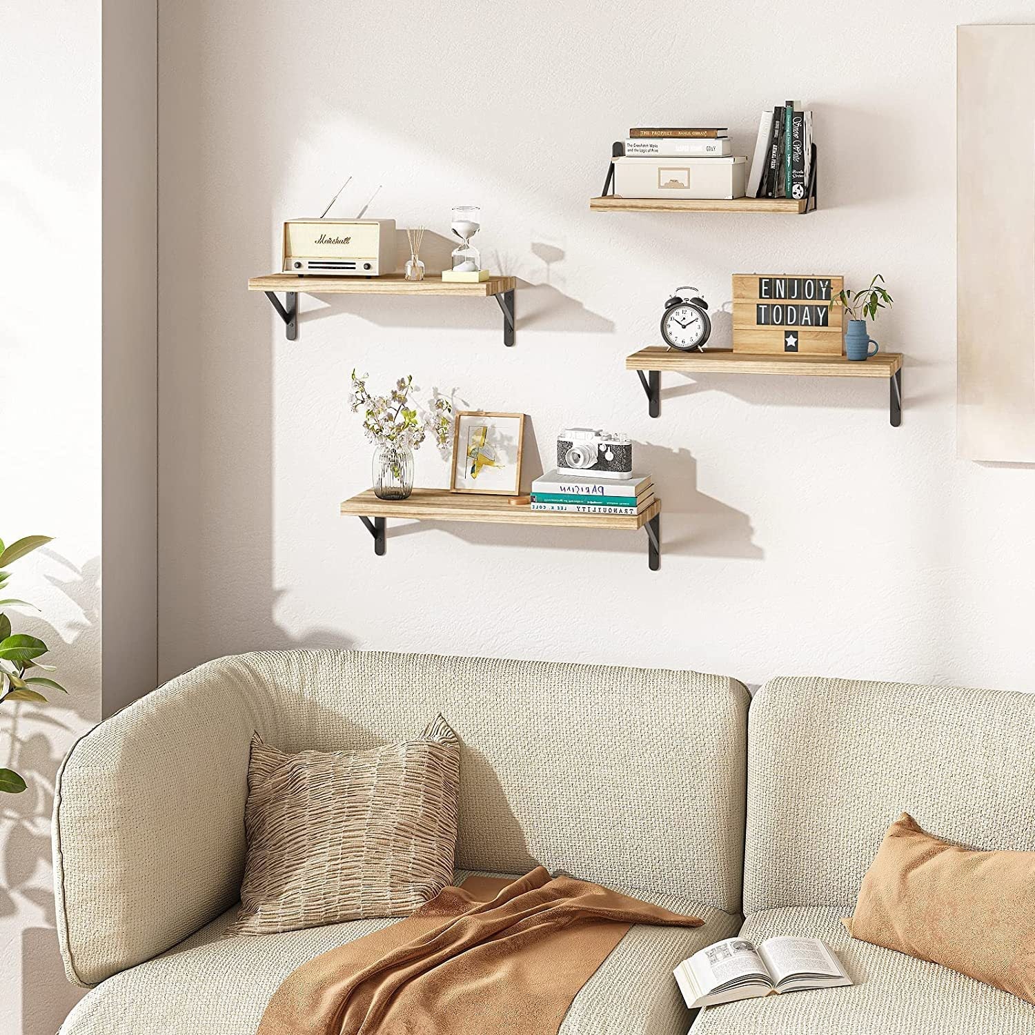 KFX-3273661 Solid Wood Multi-Purpose 4-Layer Wall Shelf in Various Paulownia Finishes