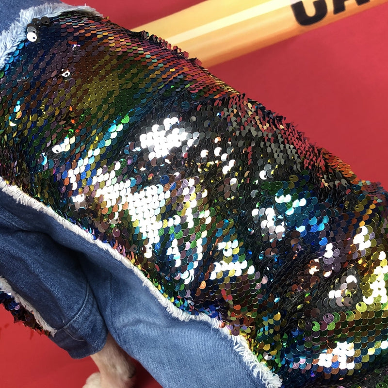 KFX-3274429 Sequin Denim Dog Jacket in Black and Blue for Small, Medium, and Large Dogs