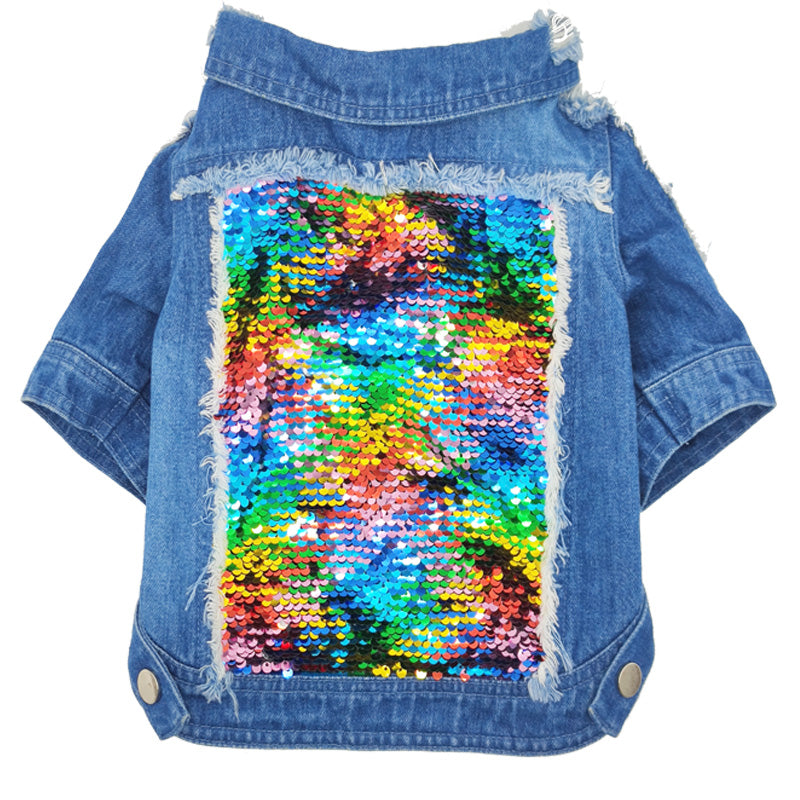 KFX-3274429 Sequin Denim Dog Jacket in Black and Blue for Small, Medium, and Large Dogs