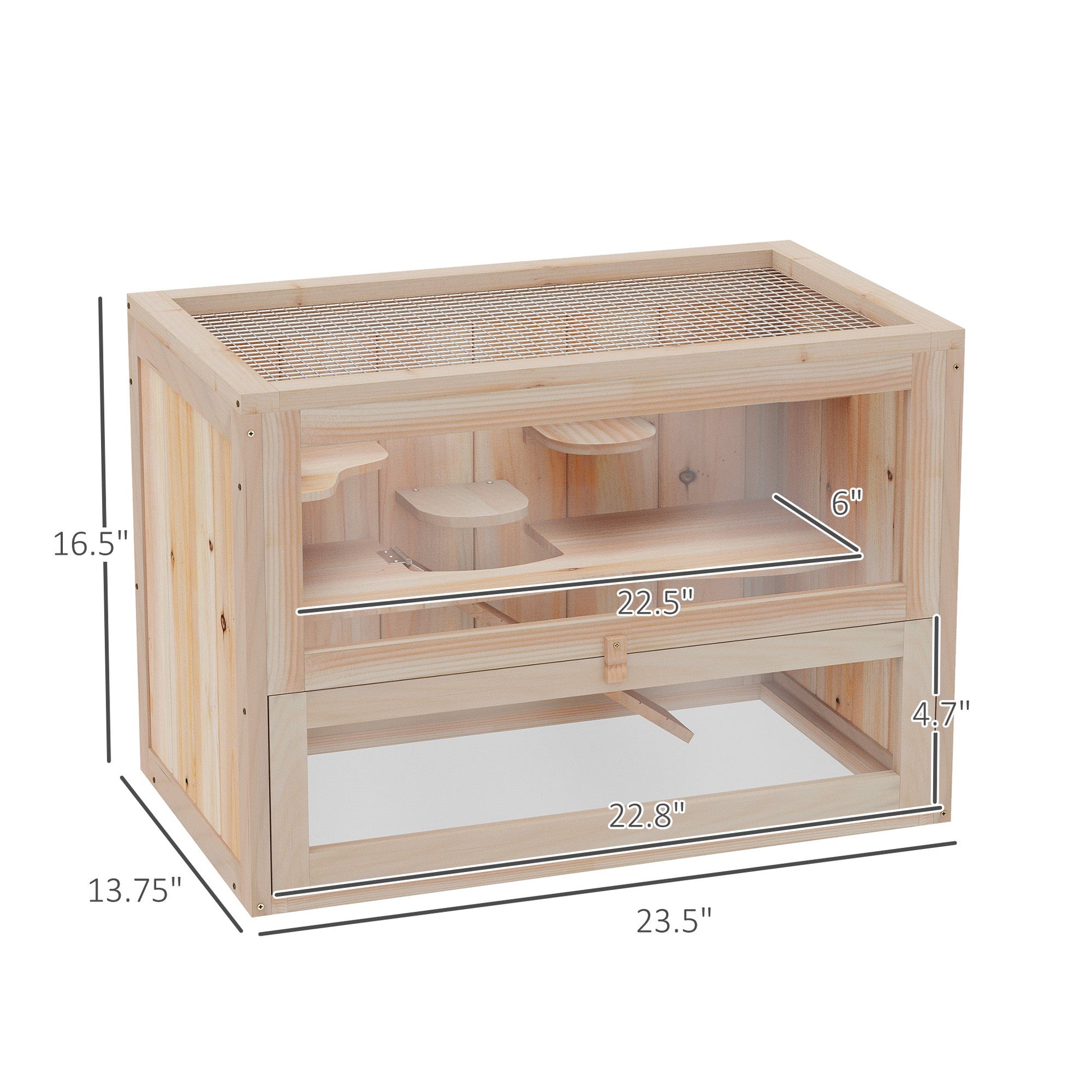 KFX-3275709 2-Level Small Animal Habitat with Openable Roof, Front Door, Ramp, and Shelves for Hamsters, Mice, Guinea Pigs, and Chinchillas