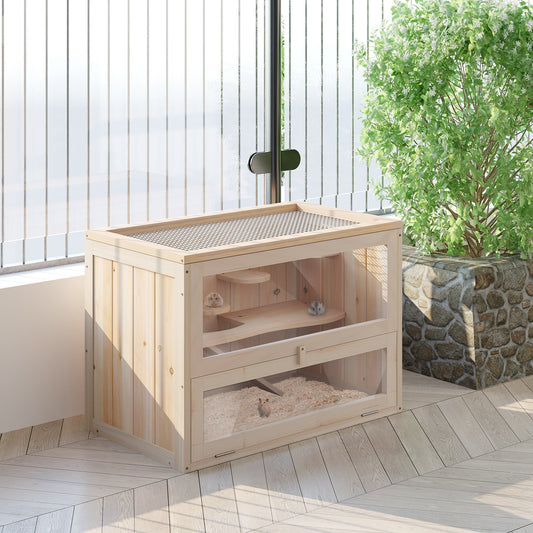 KFX-3275709 2-Level Small Animal Habitat with Openable Roof, Front Door, Ramp, and Shelves for Hamsters, Mice, Guinea Pigs, and Chinchillas