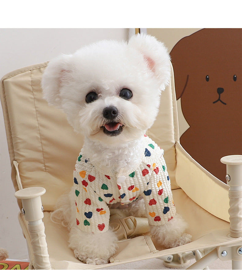 KFX-3277117 Cozy Small Dog Cardigan Sweater for Autumn and Winter in Pink and Beige