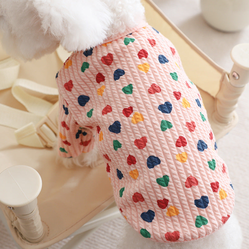 KFX-3277117 Cozy Small Dog Cardigan Sweater for Autumn and Winter in Pink and Beige