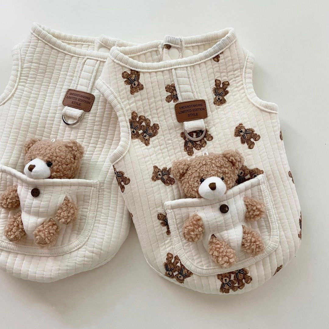 KFX-3277629 Cotton Vest for Dogs with Traction Ring - Minimalist Floral Design in White