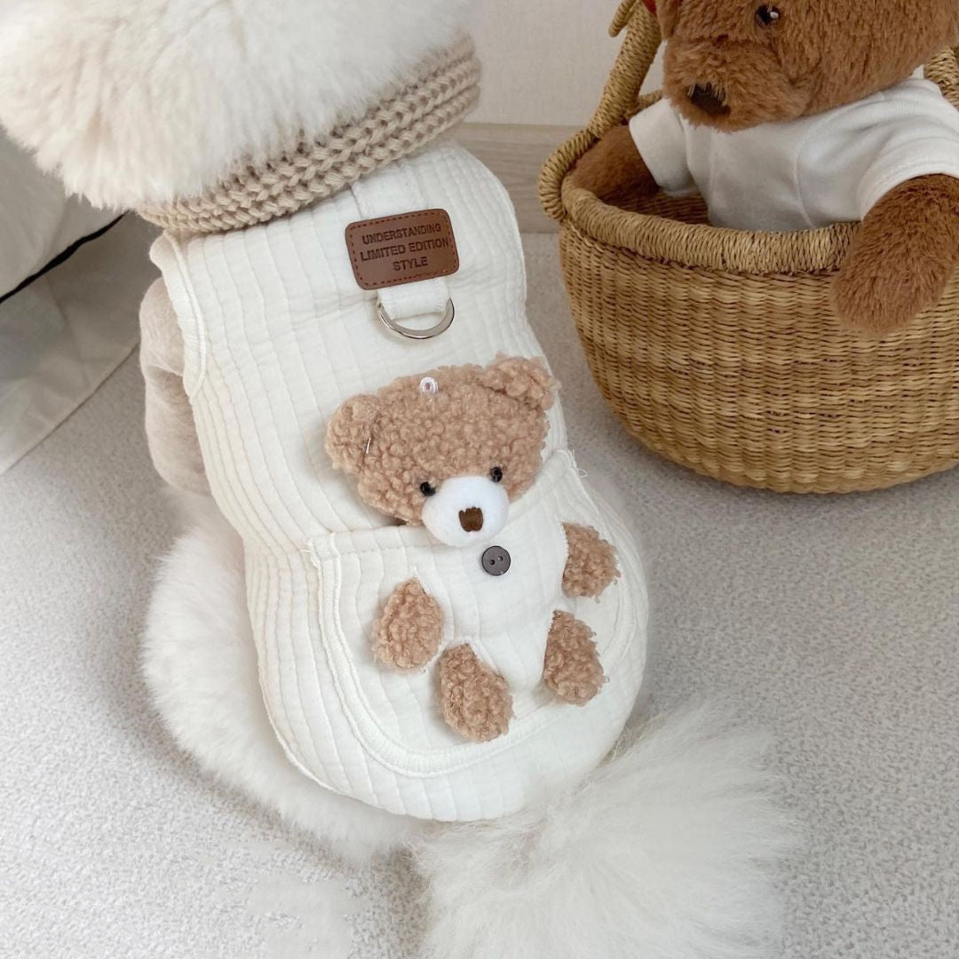 KFX-3277629 Cotton Vest for Dogs with Traction Ring - Minimalist Floral Design in White