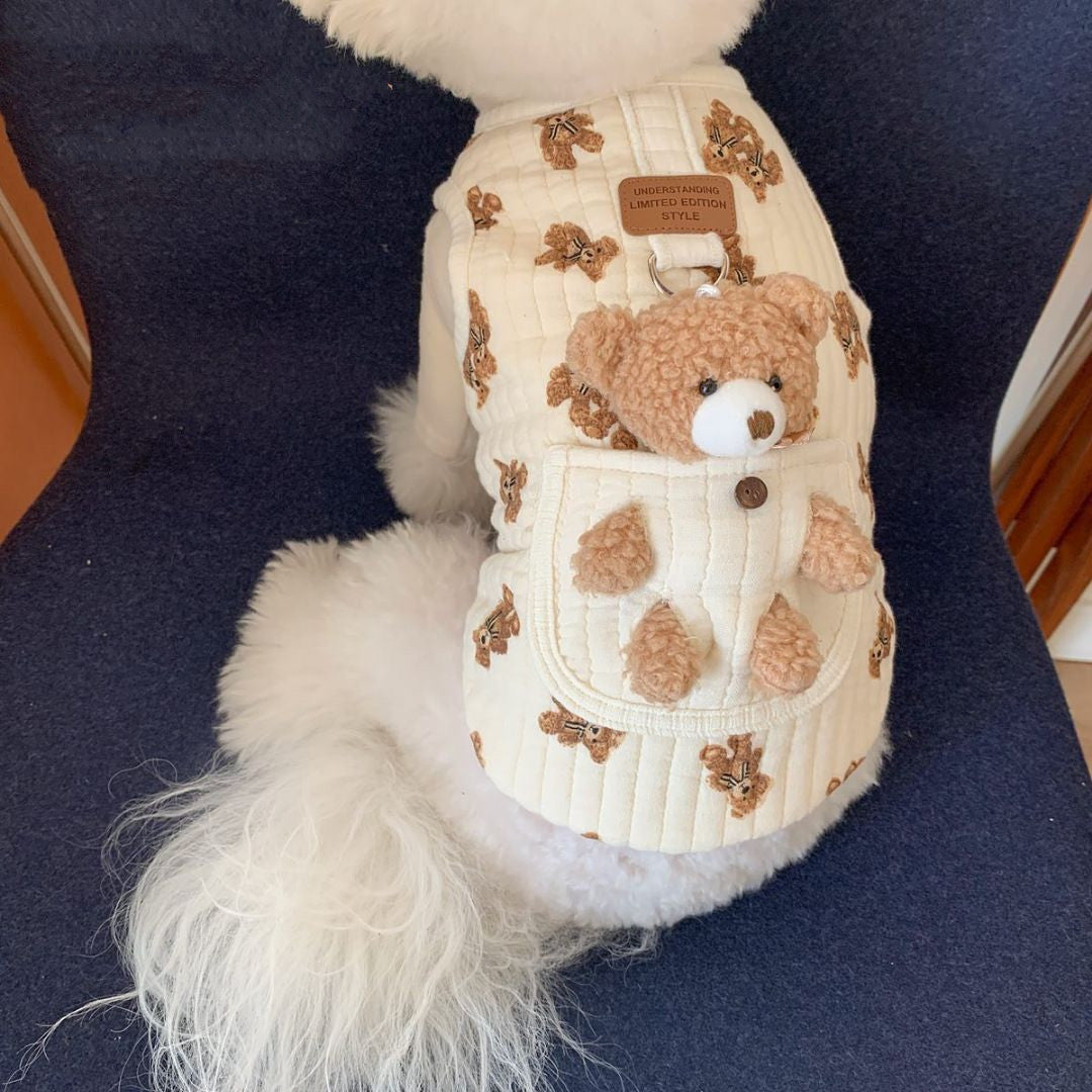 KFX-3277629 Cotton Vest for Dogs with Traction Ring - Minimalist Floral Design in White