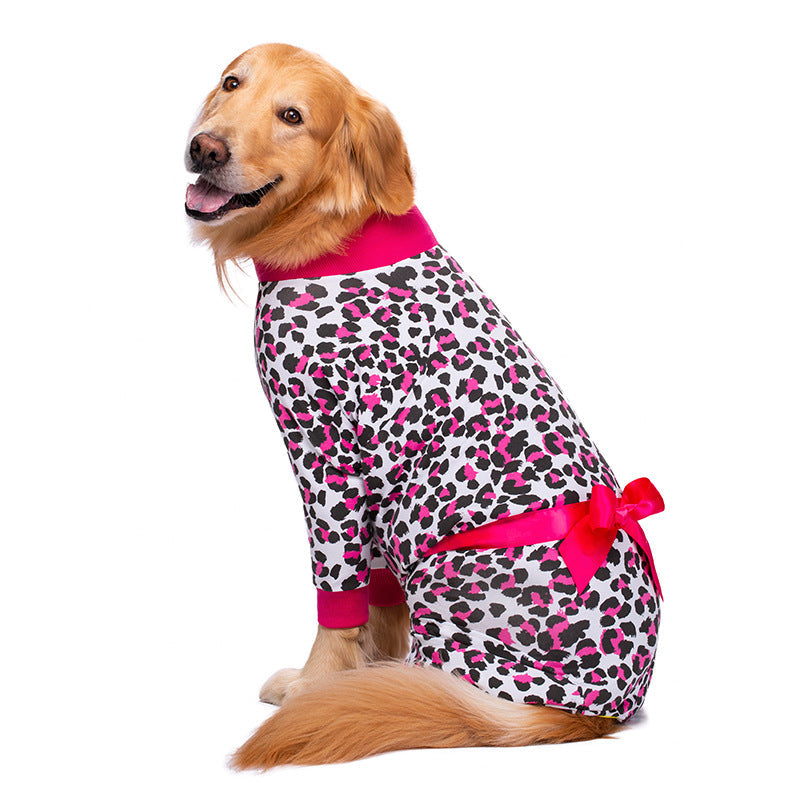 KFX-3278653 Navy Blue & Orange Bow Anti-Fur Cotton Pajamas for Big Dogs - Casual Four-Legged Pet Clothing