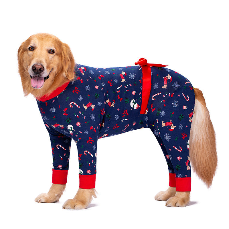 KFX-3278653 Navy Blue & Orange Bow Anti-Fur Cotton Pajamas for Big Dogs - Casual Four-Legged Pet Clothing