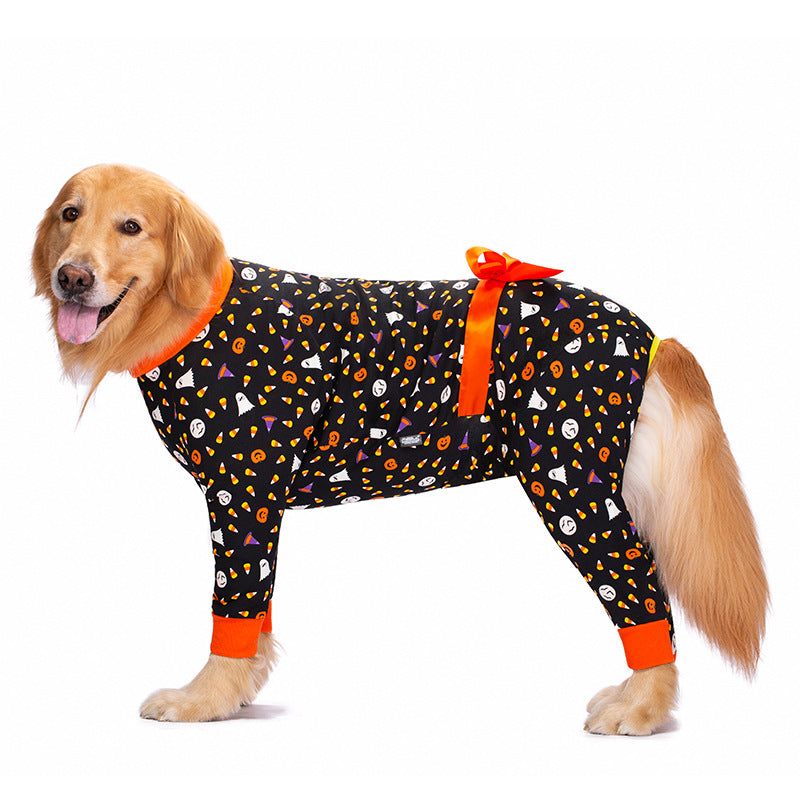 KFX-3278653 Navy Blue & Orange Bow Anti-Fur Cotton Pajamas for Big Dogs - Casual Four-Legged Pet Clothing