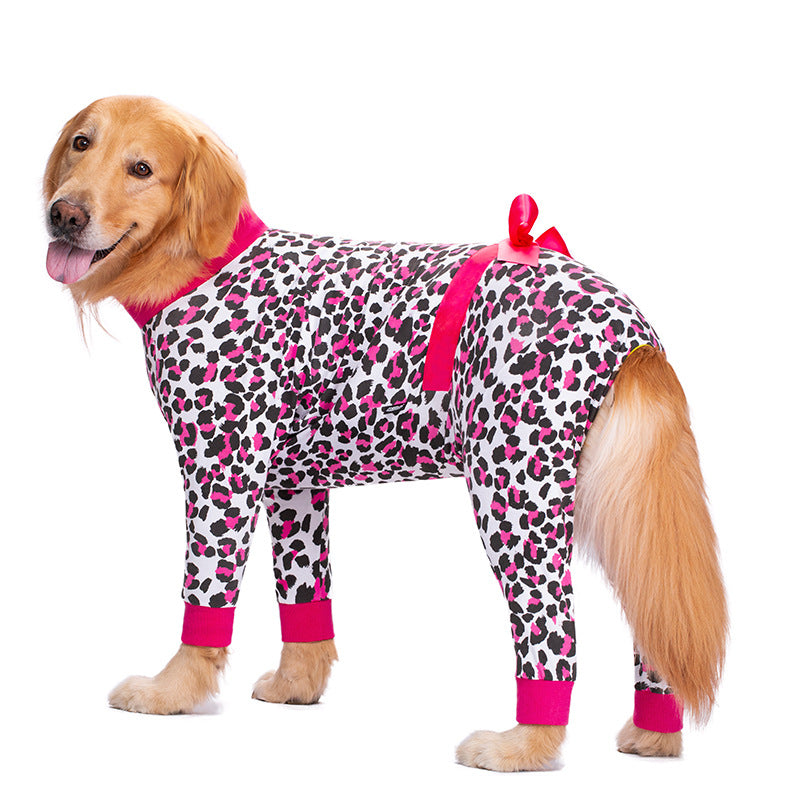 KFX-3278653 Navy Blue & Orange Bow Anti-Fur Cotton Pajamas for Big Dogs - Casual Four-Legged Pet Clothing