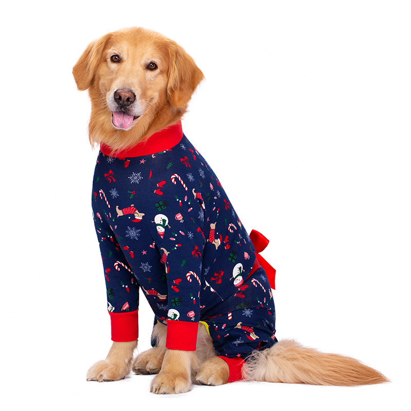KFX-3278653 Navy Blue & Orange Bow Anti-Fur Cotton Pajamas for Big Dogs - Casual Four-Legged Pet Clothing