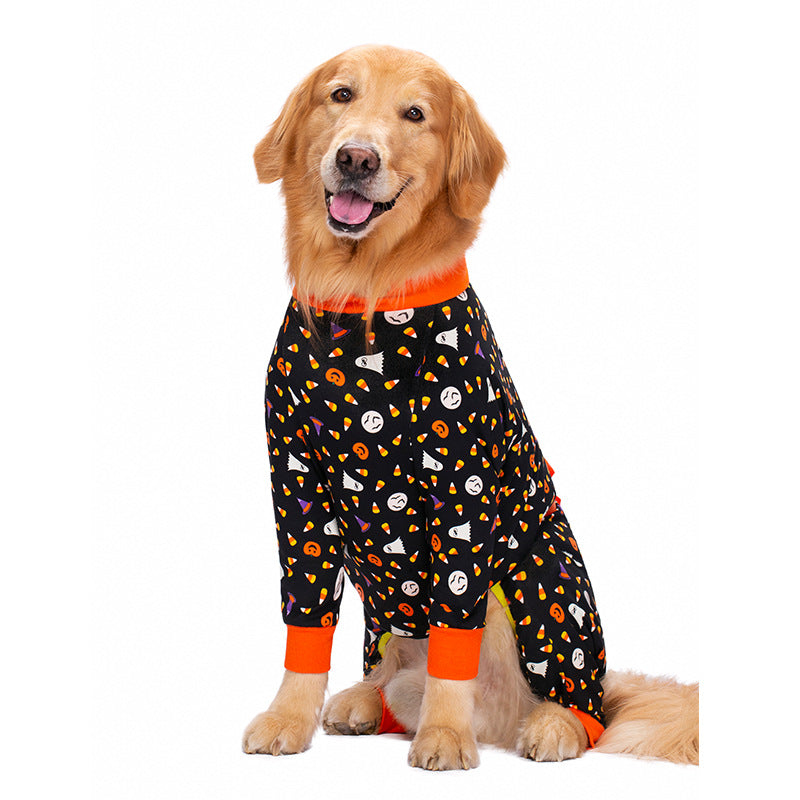 KFX-3278653 Navy Blue & Orange Bow Anti-Fur Cotton Pajamas for Big Dogs - Casual Four-Legged Pet Clothing