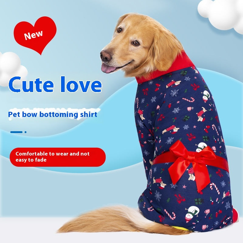 KFX-3278653 Navy Blue & Orange Bow Anti-Fur Cotton Pajamas for Big Dogs - Casual Four-Legged Pet Clothing
