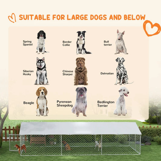 KFX-3281469 Large Outdoor Dog Kennel with Waterproof UV-Resistant Roof - Silver, 149 ft² Space for Dogs up to 66 lbs