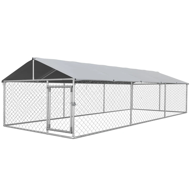 KFX-3281469 Large Outdoor Dog Kennel with Waterproof UV-Resistant Roof - Silver, 149 ft² Space for Dogs up to 66 lbs