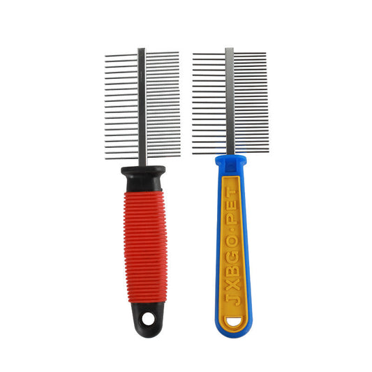 KFX-3283389 Double-Row Stainless Steel Comb for Dogs and Cats with Plastic or Wooden Handle