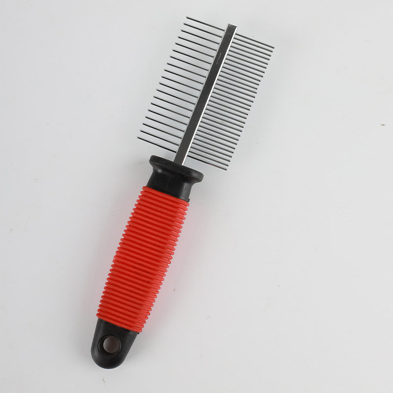 KFX-3283389 Double-Row Stainless Steel Comb for Dogs and Cats with Plastic or Wooden Handle