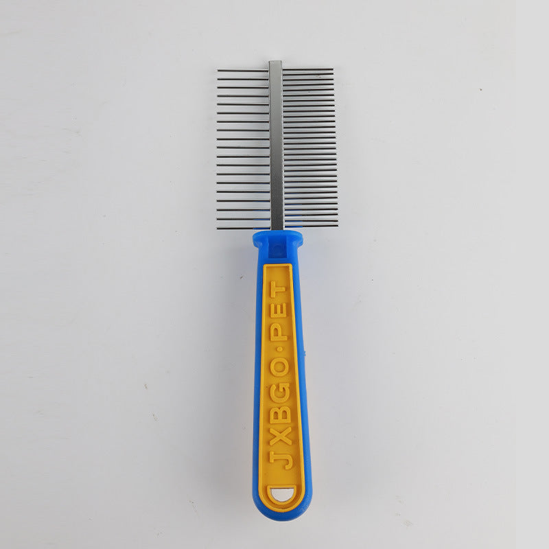 KFX-3283389 Double-Row Stainless Steel Comb for Dogs and Cats with Plastic or Wooden Handle