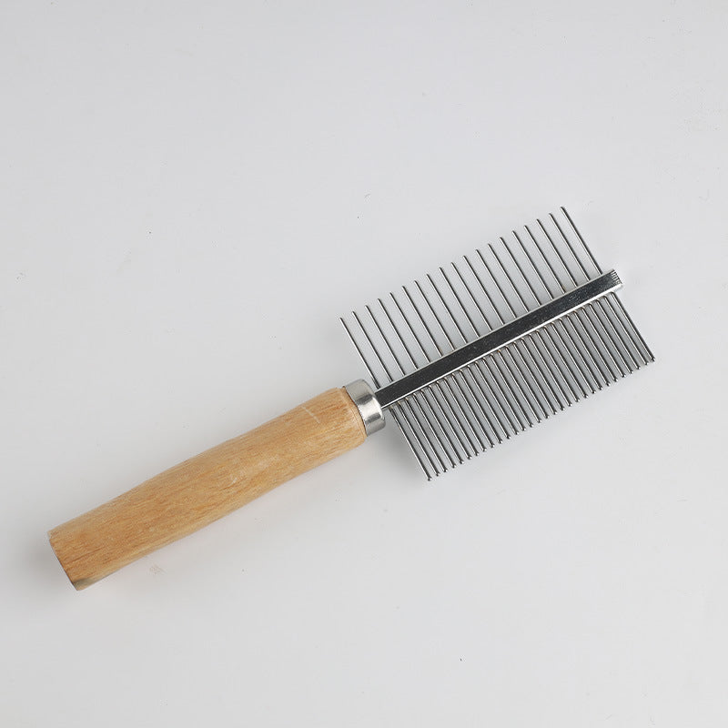 KFX-3283389 Double-Row Stainless Steel Comb for Dogs and Cats with Plastic or Wooden Handle