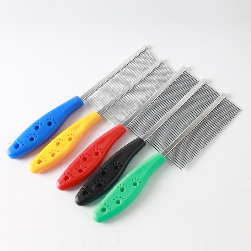 KFX-3283389 Double-Row Stainless Steel Comb for Dogs and Cats with Plastic or Wooden Handle