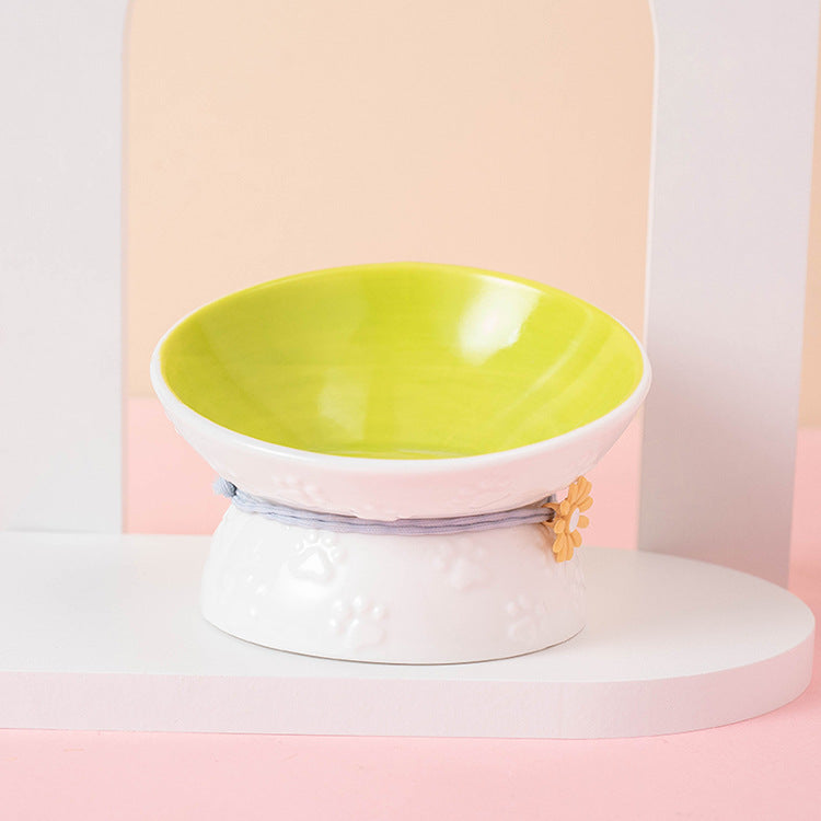 KFX-3283773 Colorful Ceramic Pet Bowl with High-Leg Design - Anti Overturning Feature