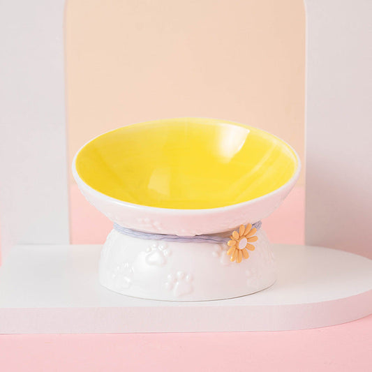 KFX-3283773 Colorful Ceramic Pet Bowl with High-Leg Design - Anti Overturning Feature