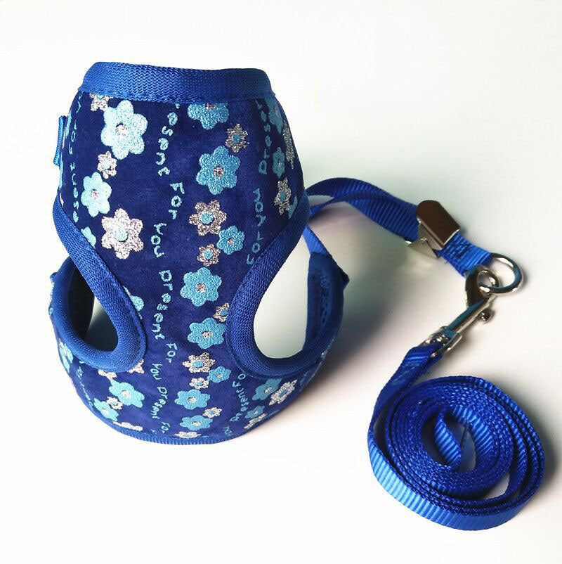 KFX-3286845 Adjustable Small Dog and Cat Leash with Cute Flower Pattern, Mesh Nylon and Polyester, Available in Red, Blue, Black, and Pink
