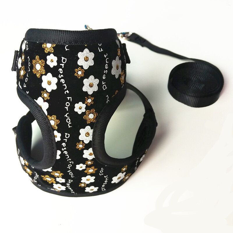 KFX-3286845 Adjustable Small Dog and Cat Leash with Cute Flower Pattern, Mesh Nylon and Polyester, Available in Red, Blue, Black, and Pink