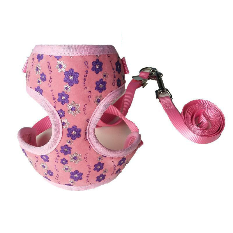 KFX-3286845 Adjustable Small Dog and Cat Leash with Cute Flower Pattern, Mesh Nylon and Polyester, Available in Red, Blue, Black, and Pink