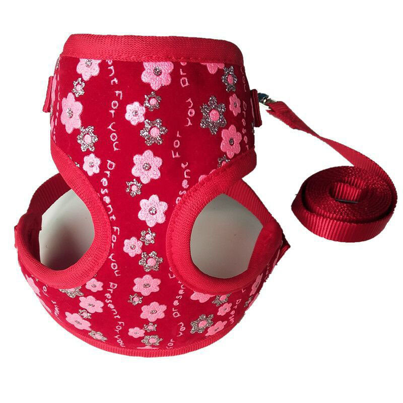KFX-3286845 Adjustable Small Dog and Cat Leash with Cute Flower Pattern, Mesh Nylon and Polyester, Available in Red, Blue, Black, and Pink