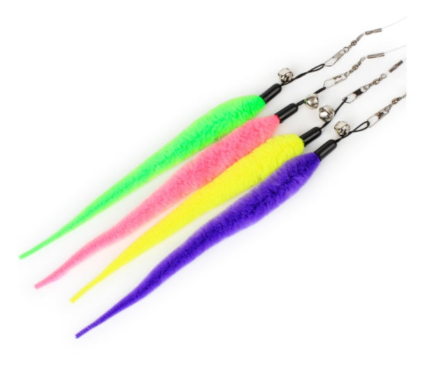 KFX-3288381 Telescopic Three-Section Cat Toy Pole with Plush Caterpillar and Feather Replacement Heads