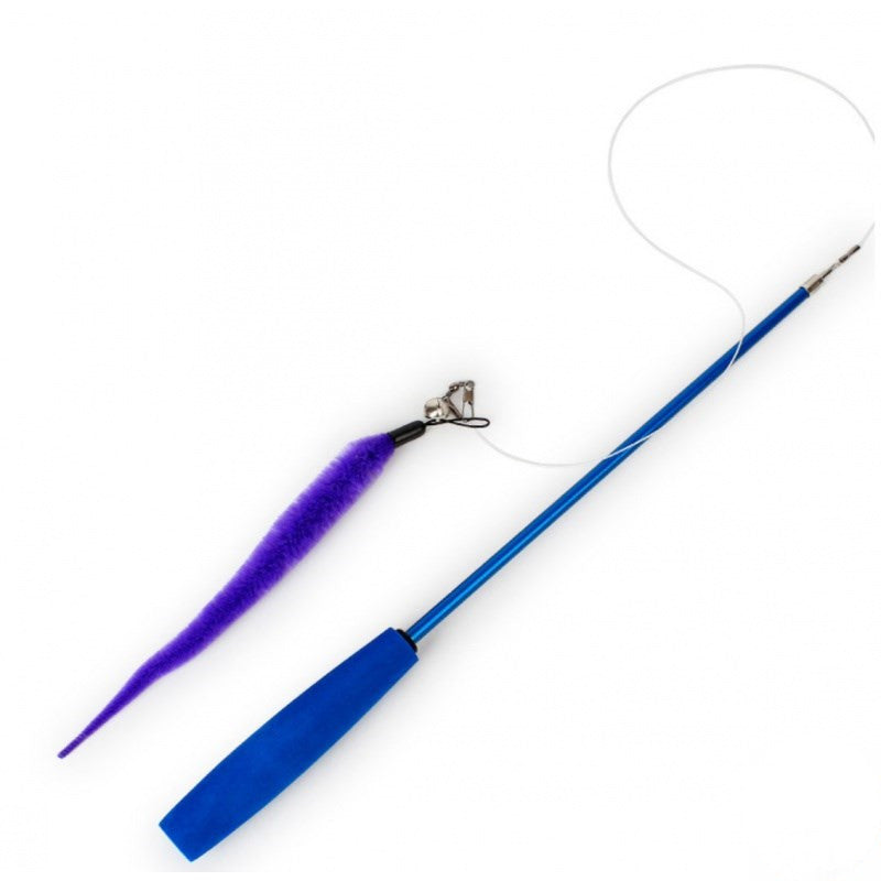 KFX-3288381 Telescopic Three-Section Cat Toy Pole with Plush Caterpillar and Feather Replacement Heads