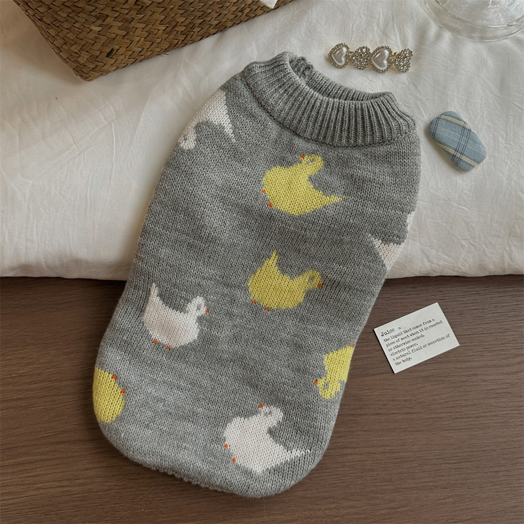 KFX-3291325 Cozy Grey Fair Isle Dog Sweater for Autumn and Winter Wear