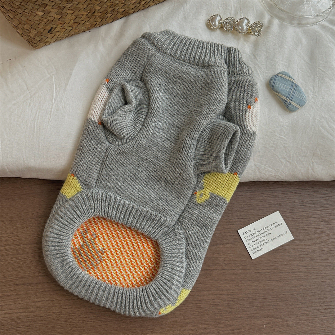 KFX-3291325 Cozy Grey Fair Isle Dog Sweater for Autumn and Winter Wear