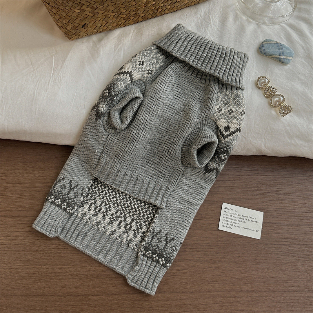 KFX-3291325 Cozy Grey Fair Isle Dog Sweater for Autumn and Winter Wear