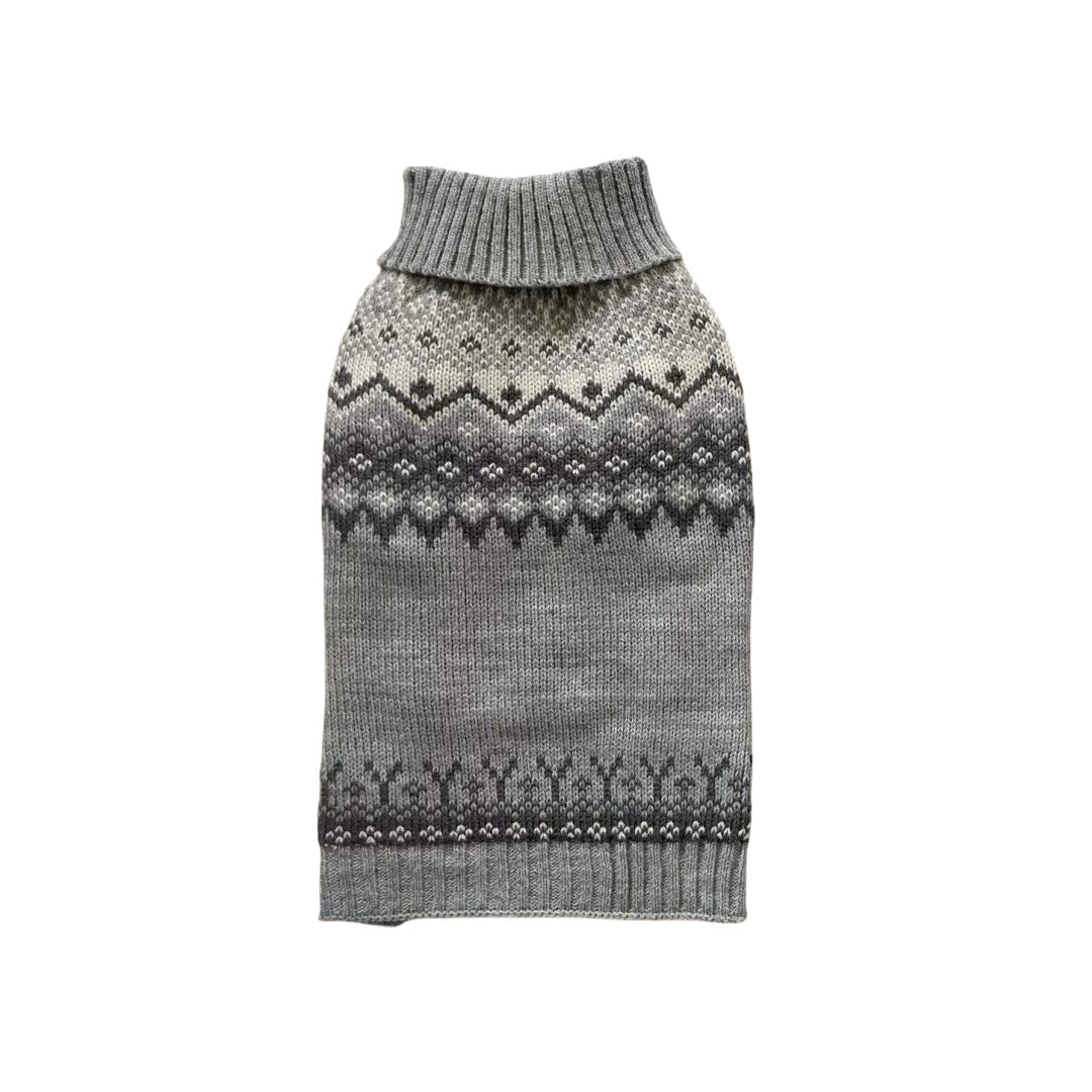 KFX-3291325 Cozy Grey Fair Isle Dog Sweater for Autumn and Winter Wear