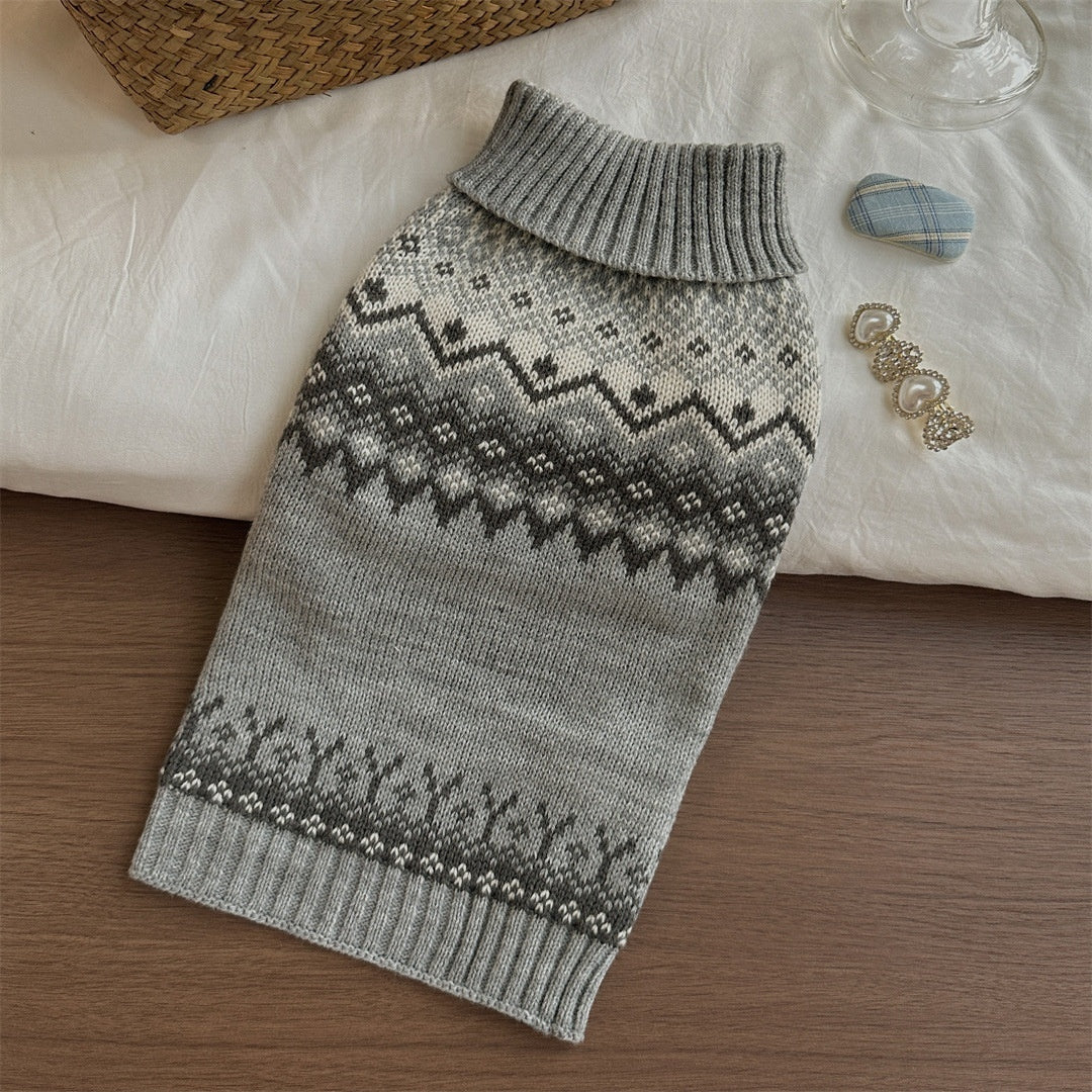 KFX-3291325 Cozy Grey Fair Isle Dog Sweater for Autumn and Winter Wear