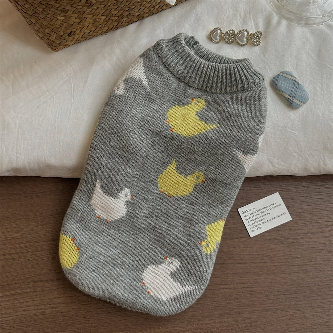 KFX-3291325 Cozy Grey Fair Isle Dog Sweater for Autumn and Winter Wear
