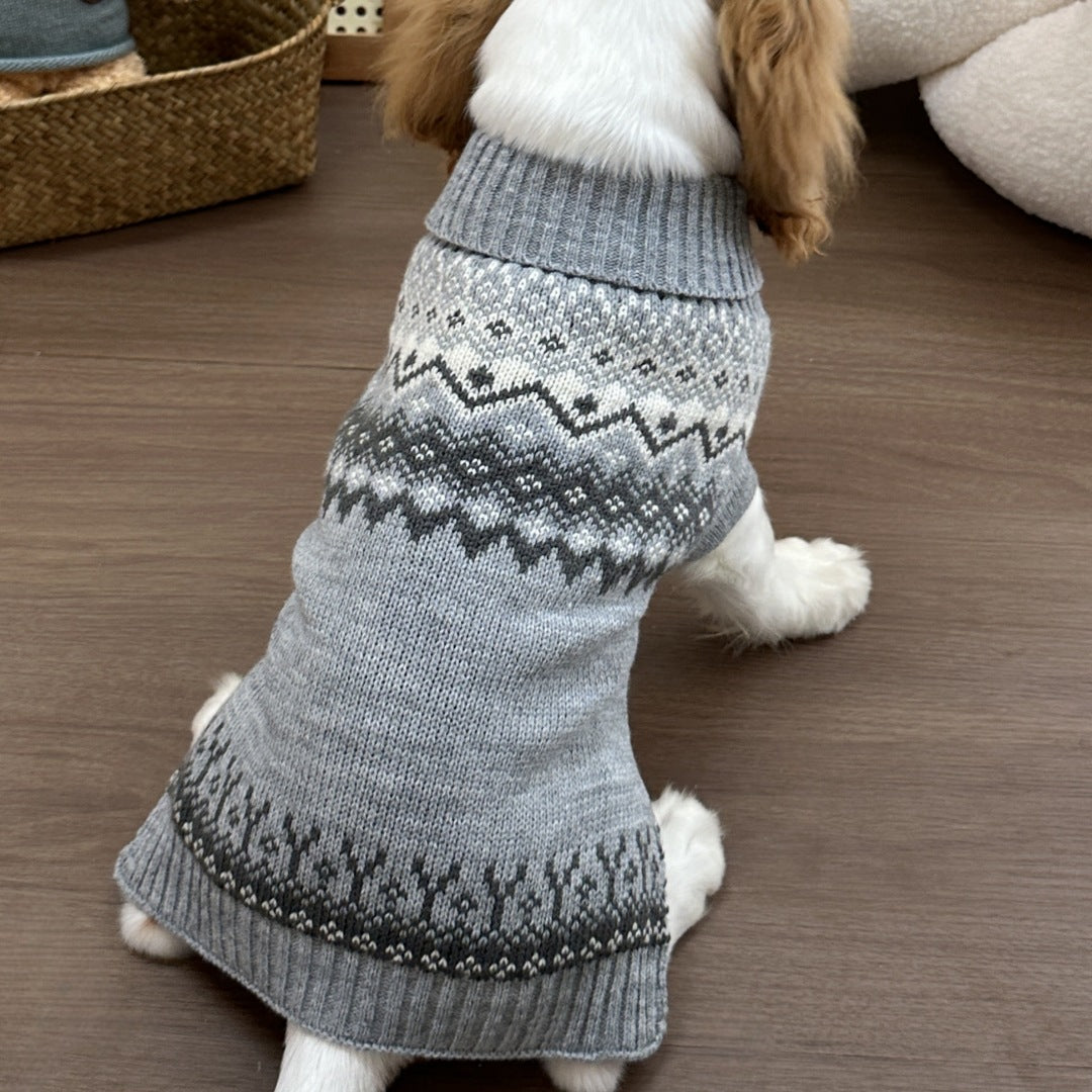 KFX-3291325 Cozy Grey Fair Isle Dog Sweater for Autumn and Winter Wear