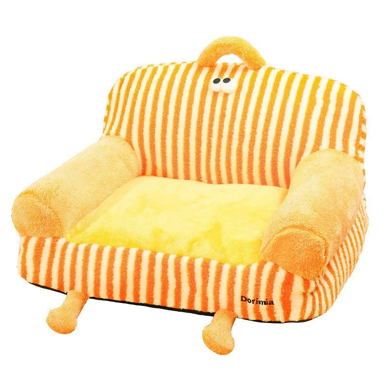 KFX-3291965 Universal Removable and Washable Pet Kennel Sofa in Orange Stripe and Coffee Ribbon Stripes