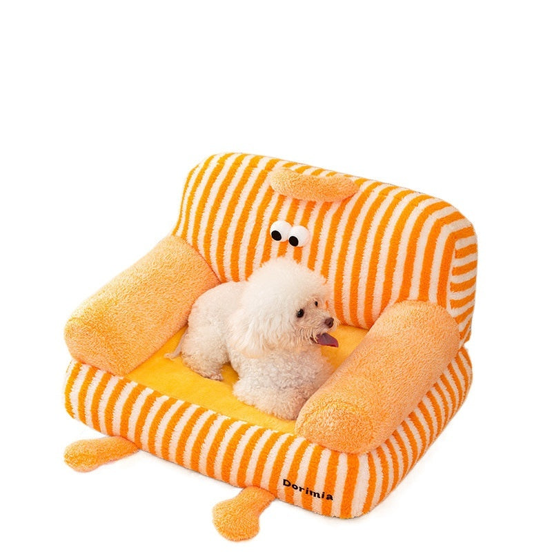 KFX-3291965 Universal Removable and Washable Pet Kennel Sofa in Orange Stripe and Coffee Ribbon Stripes