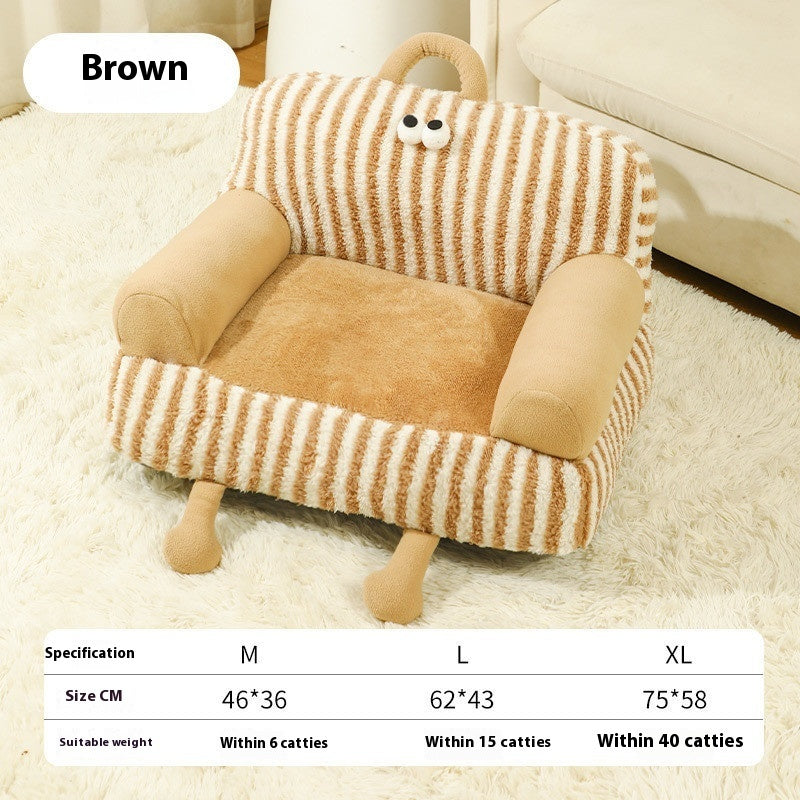KFX-3291965 Universal Removable and Washable Pet Kennel Sofa in Orange Stripe and Coffee Ribbon Stripes