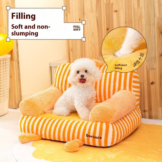 KFX-3291965 Universal Removable and Washable Pet Kennel Sofa in Orange Stripe and Coffee Ribbon Stripes