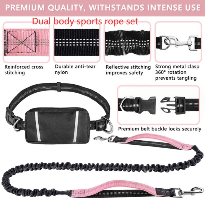 KFX-3293117 Nylon Traction Sports Rope Set for Pets – Scalable Dual Body Leash in Various Colors